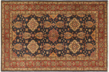 Super Kazak Hand-Knotted Wool Area Rug, Blue and Red 4'11" x 6'8" - full view
