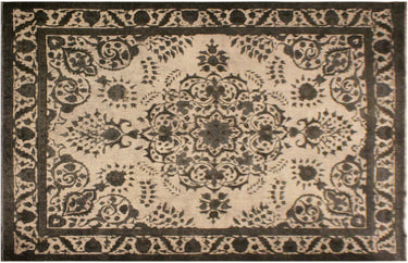 Vintage Distressed Hand-Knotted Wool Area Rug, Ivory and Charcoal 9'3" x 11'9" - full view