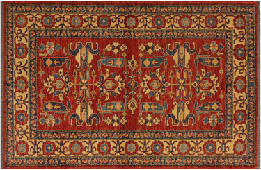Super Kazak Hand-Knotted Wool Area Rug, Rust and Ivory 4'0" x 5'11" - full view