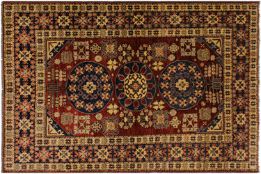 Super Kazak Hand-Knotted Wool Area Rug, Red and Blue 5'4" x 6'8" - full view