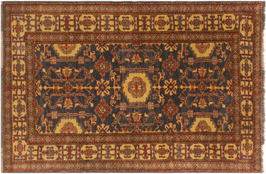 Super Kazak Hand-Knotted Wool Area Rug, Navy and Ivory 3'11" x 6'3" - full view