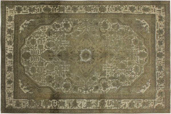 Vintage Distressed Hand-Knotted Wool Area Rug, Gray and Sage 7'8" x 11'0" - full view