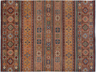 Khorjin Striped Hand-Knotted Wool Area Rug, Red and Blue 8'9" x 11'11" - full view