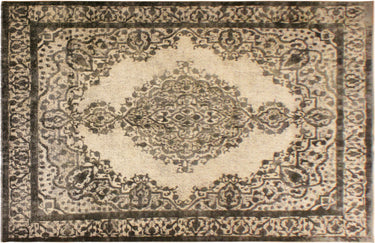 Vintage Distressed Hand-Knotted Wool Area Rug, Gray and Ivory 9'5" x 11'11" - full view