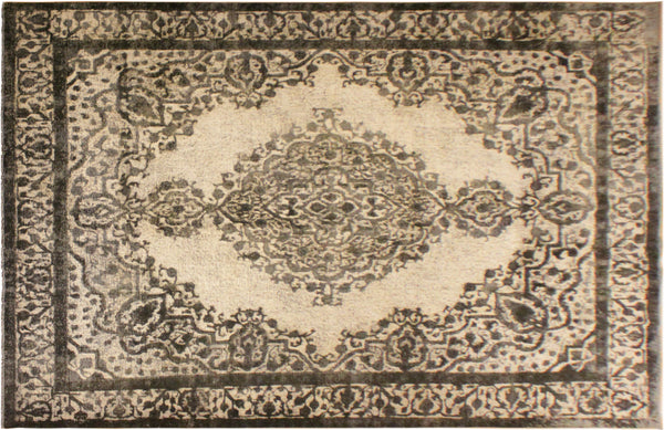 Vintage Distressed Hand-Knotted Wool Area Rug, Gray and Ivory 9'5" x 11'11" - full view
