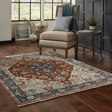 Oriental Weavers Aberdeen Red 1143H Rust and Blue Hallway Runner Medallion Runner Rug - 2'3" x 7'6"