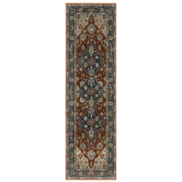 Oriental Weavers Aberdeen Red 1143H Rust and Blue Hallway Runner Medallion Runner Rug - 2'3" x 7'6"