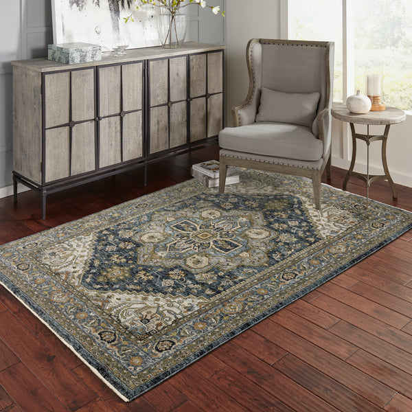 Oriental Weavers Aberdeen 1144Q Blue and Taupe Extra Large Room Anchor Polyester Area Rug - 9'10