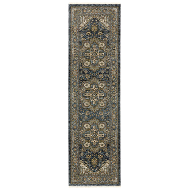 Oriental Weavers Aberdeen 1144Q Blue and Taupe Hallway Runner Medallion Runner Rug - 2'3" x 7'6"