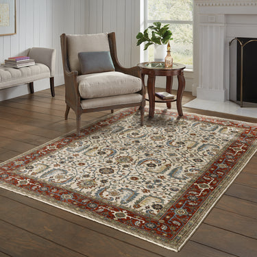 Oriental Weavers Aberdeen 144D1 Ivory and Red Hallway Runner Medallion Runner Rug - 2'3" x 7'6"