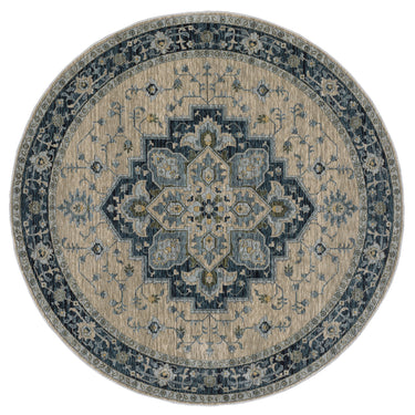 Oriental Weavers Aberdeen 051G1 Blue and Tan Round Accent Medallion Round Rug - 7'10" Round