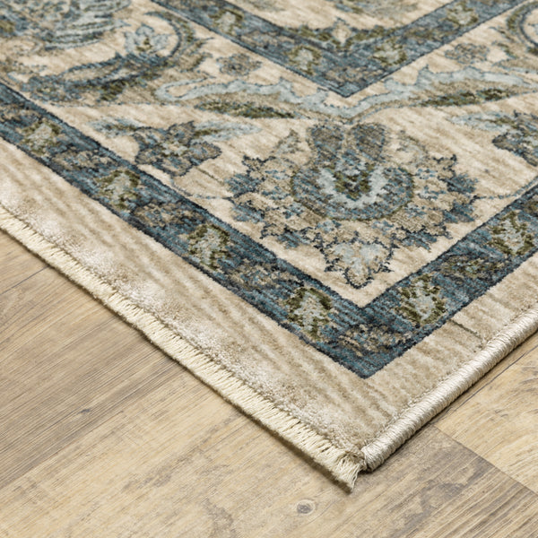 Oriental Weavers Aberdeen 070I1 Beige and Blue Hallway Runner Medallion Runner Rug - 2'3