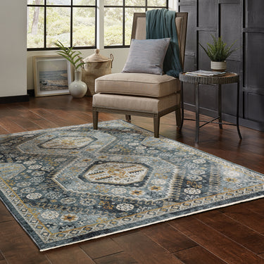 Oriental Weavers Aberdeen 7150B Blue and Gold Large Seating Area Rug Traditional Area Rug - 6'7" x 9'6"