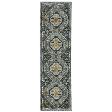 Oriental Weavers Aberdeen 7150B Blue and Gold Hallway Runner Traditional Runner Rug - 2'3" x 7'6"