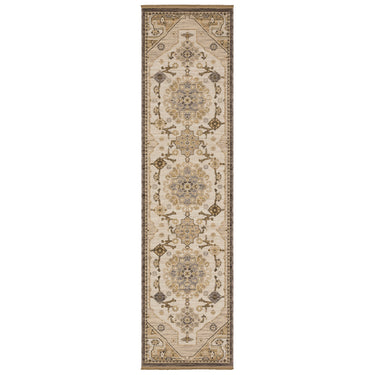 Oriental Weavers Acacia Natural ACA03 Tan and Gray Hallway Runner Medallion Runner Rug - 2'6" x 10'