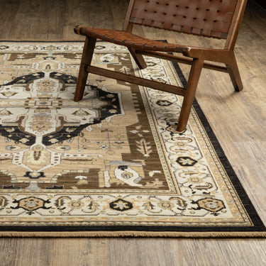 Oriental Weavers Acacia Natural ACA08 Tan and Black Compact Bedroom Accent Wool Area Rug - 3'3" x 5'