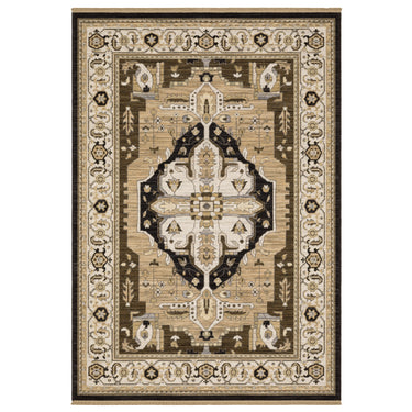 Oriental Weavers Acacia Natural ACA08 Tan and Black Compact Bedroom Accent Wool Area Rug - 3'3" x 5'
