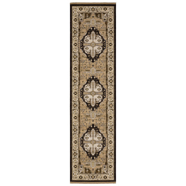 Oriental Weavers Acacia Natural ACA08 Tan and Black Hallway Runner Wool Runner Rug - 2'6" x 10'