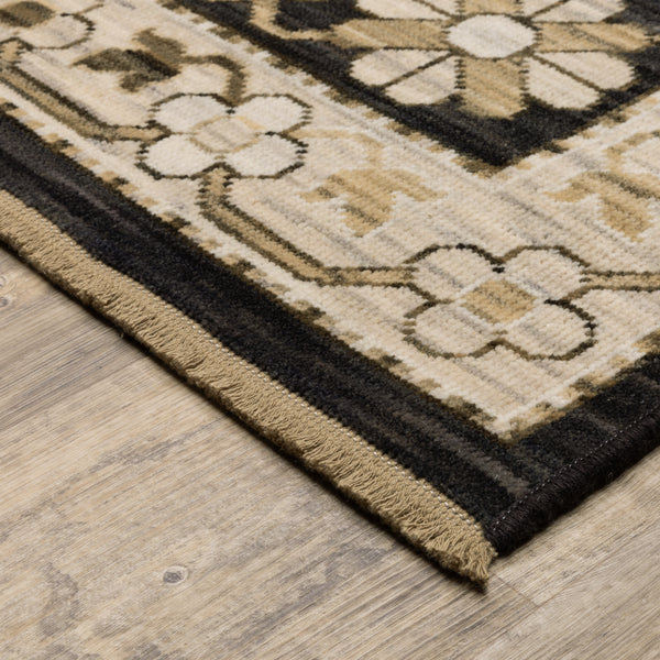 Oriental Weavers Acacia ACA10 Black and Beige Hallway Runner Wool Runner Rug - 2'6