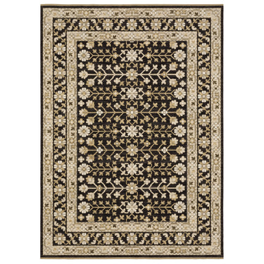 Oriental Weavers Acacia ACA10 Black and Beige Compact Bedroom Accent Medallion Area Rug - 3'3" x 5'