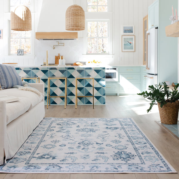 Oriental Weavers Addison ADD02 Ivory and Blue Extra Large Room Anchor Polyester Area Rug - 9'10
