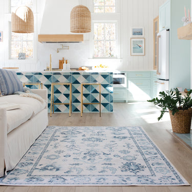 Oriental Weavers Addison ADD02 Ivory and Blue Large Seating Area Rug Polyester Area Rug - 7'6" x 9'10"