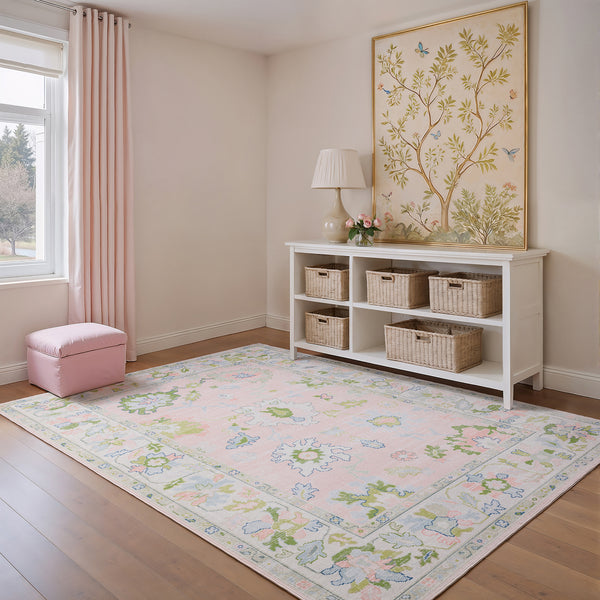 Oriental Weavers Addison ADD04 Pink and Green Large Seating Area Rug Medallion Area Rug - 7'6