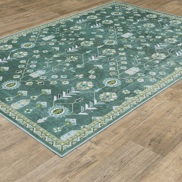 Oriental Weavers Addison Blue ADD08 Teal and Green Compact Bedroom Accent Medallion Area Rug - 3'3