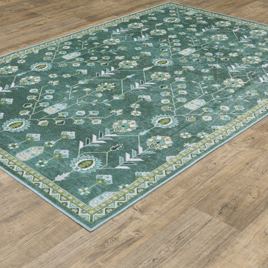 Oriental Weavers Addison Blue ADD08 Teal and Green Small Entryway Accent Medallion Area Rug - 2' x 3'