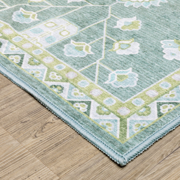 Oriental Weavers Addison Blue ADD08 Teal and Green Hallway Runner Medallion Runner Rug - 2' x 7' lifestyle