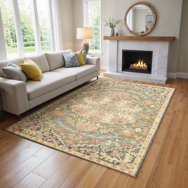 Oriental Weavers Alfresco 28401 Green and Blue Compact Bedroom Accent Wool Area Rug - 3'6" x 5'6"