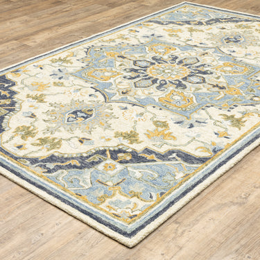 Oriental Weavers Alfresco 28402 Blue and Ivory Compact Bedroom Accent Medallion Area Rug - 3'6" x 5'6"