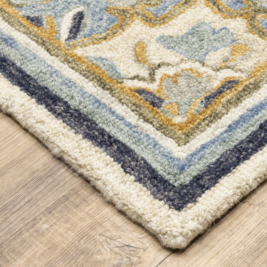 Oriental Weavers Alfresco 28402 Blue and Ivory Hallway Runner Medallion Runner Rug - 2'6" x 8'