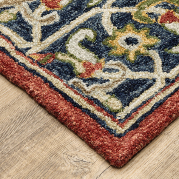 Oriental Weavers Alfresco 28404 Red and Blue Hallway Runner Medallion Runner Rug - 2'6
