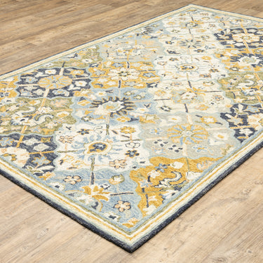 Oriental Weavers Alfresco 28406 Blue and Gold Compact Bedroom Accent Wool Area Rug - 3'6" x 5'6"