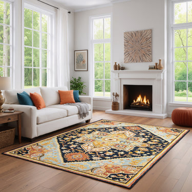 Oriental Weavers Alfresco 28408 Navy and Rust Oversized Dining Room Rug Medallion Area Rug - 8' x 10'