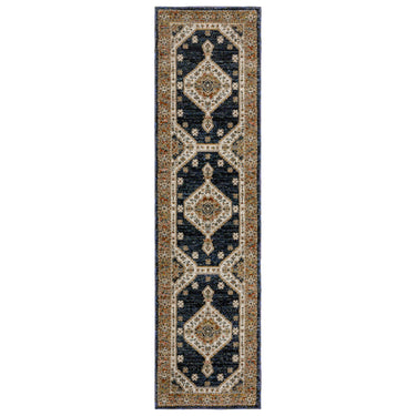 Oriental Weavers Andorra 2281E Blue and Orange Hallway Runner Medallion Runner Rug - 2'3" x 8'