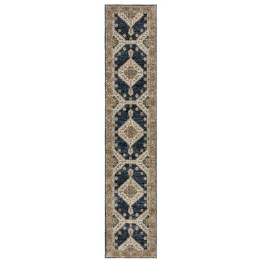 Oriental Weavers Andorra 2281E Blue and Orange Hallway Runner Medallion Runner Rug - 2'6" x 12'