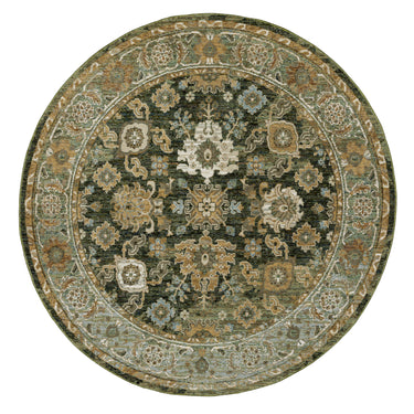 Oriental Weavers Andorra 2417B Green and Gold Round Accent Medallion Round Rug - 7'10" Round