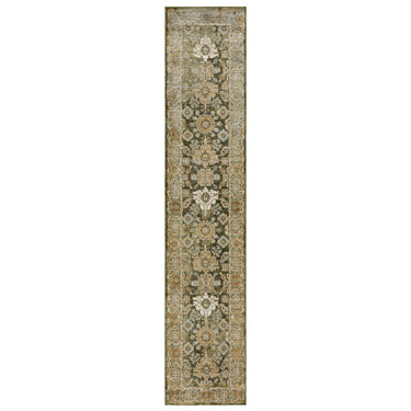 Oriental Weavers Andorra 2417B Green and Gold Hallway Runner Medallion Runner Rug - 2'6" x 12'