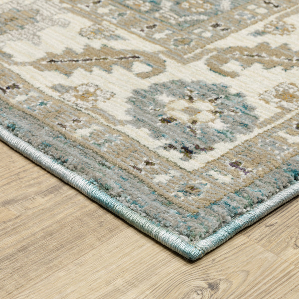 Oriental Weavers Andorra 2429A Blue and Ivory Hallway Runner Polypropylene Runner Rug - 2'3