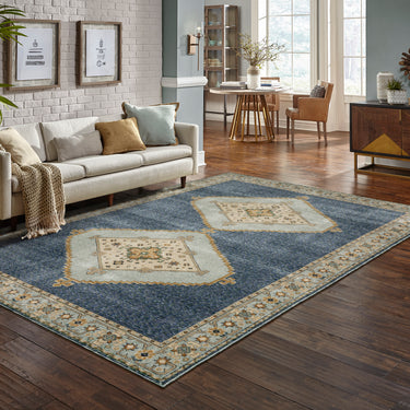 Oriental Weavers Andorra 2430A Blue and Gold Small Entryway Accent Polypropylene Area Rug - 1'10" x 3'2"
