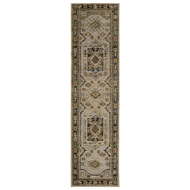Oriental Weavers Andorra Grey 2442D Gray and Green Hallway Runner Bohemian Runner Rug - 2'3" x 8'
