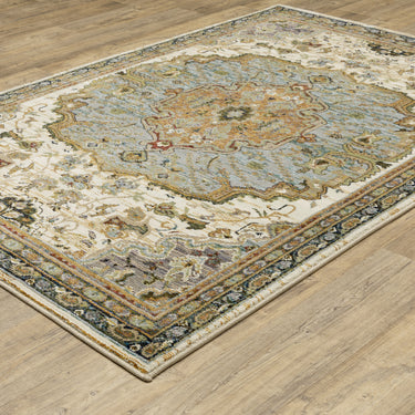 Oriental Weavers Andorra 2451B Ivory and Blue Small Entryway Accent Polypropylene Area Rug - 1'10" x 3'2"