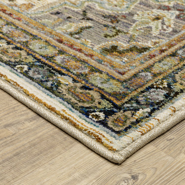 Oriental Weavers Andorra 2451B Ivory and Blue Hallway Runner Medallion Runner Rug - 2'3" x 8'