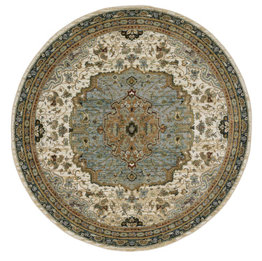 Oriental Weavers Andorra 2451B Ivory and Blue Round Accent Medallion Round Rug - 7'10" Round