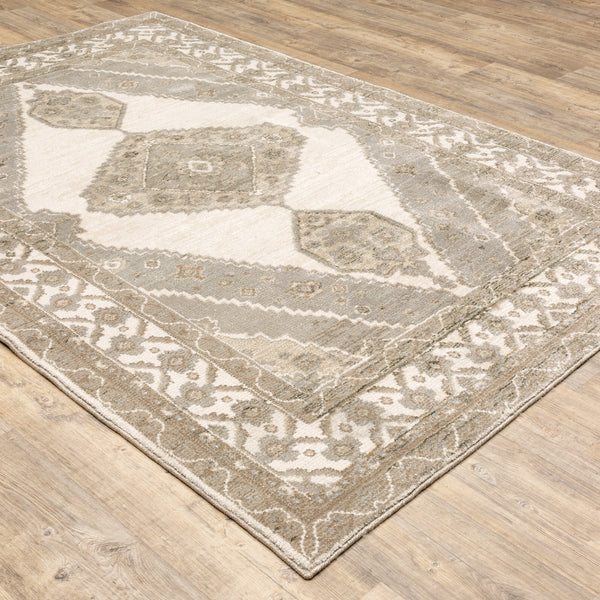Oriental Weavers Andorra 298C0 Beige and Ivory Medium Living Room Rug Medallion Area Rug - 5'3