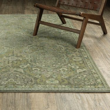 Oriental Weavers Andorra 3709C Green and Gold Hallway Runner Polypropylene Runner Rug - 2'6" x 12'