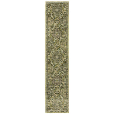 Oriental Weavers Andorra 3709C Green and Gold Hallway Runner Polypropylene Runner Rug - 2'6" x 12'