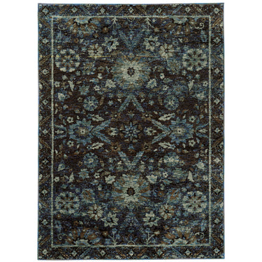 Oriental Weavers Andorra 7124A Navy and Blue Large Seating Area Rug Traditional Area Rug - 6'7" x 9'6"